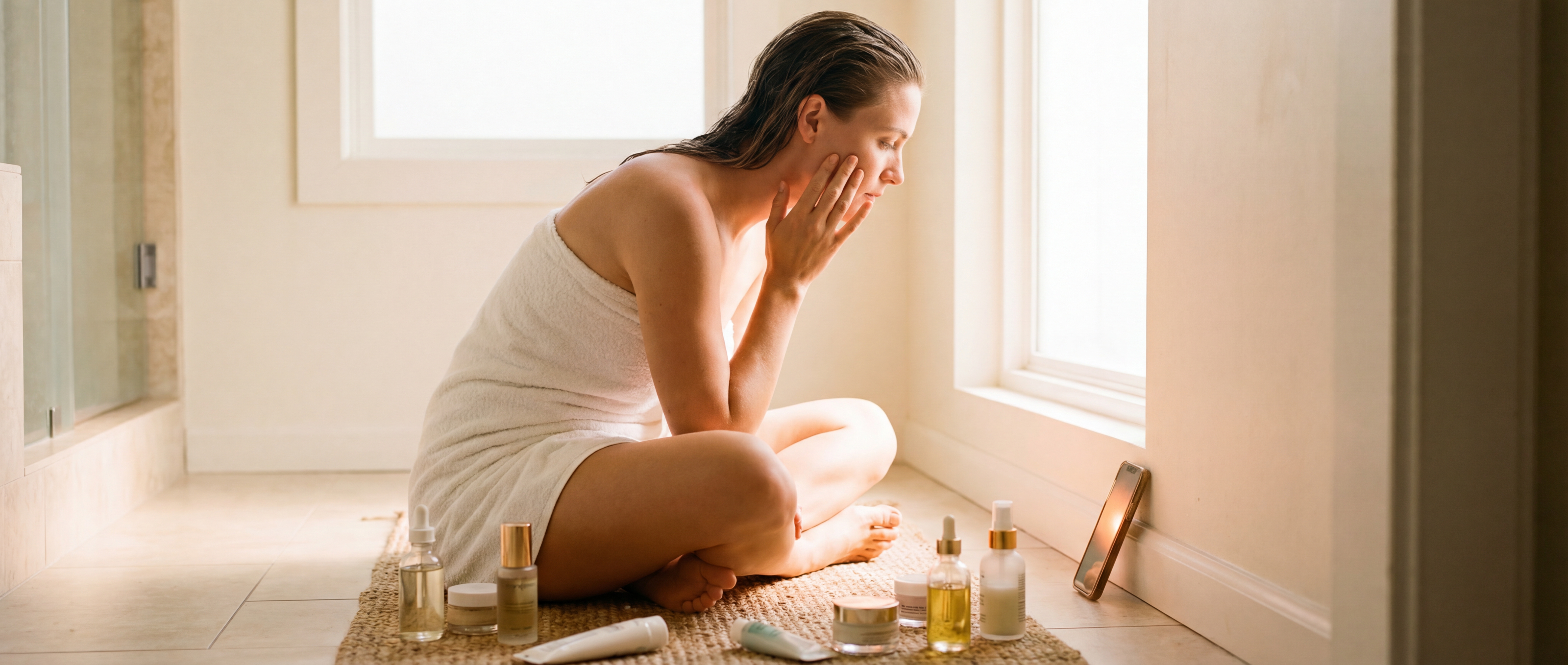 Morning skincare ritual in golden light