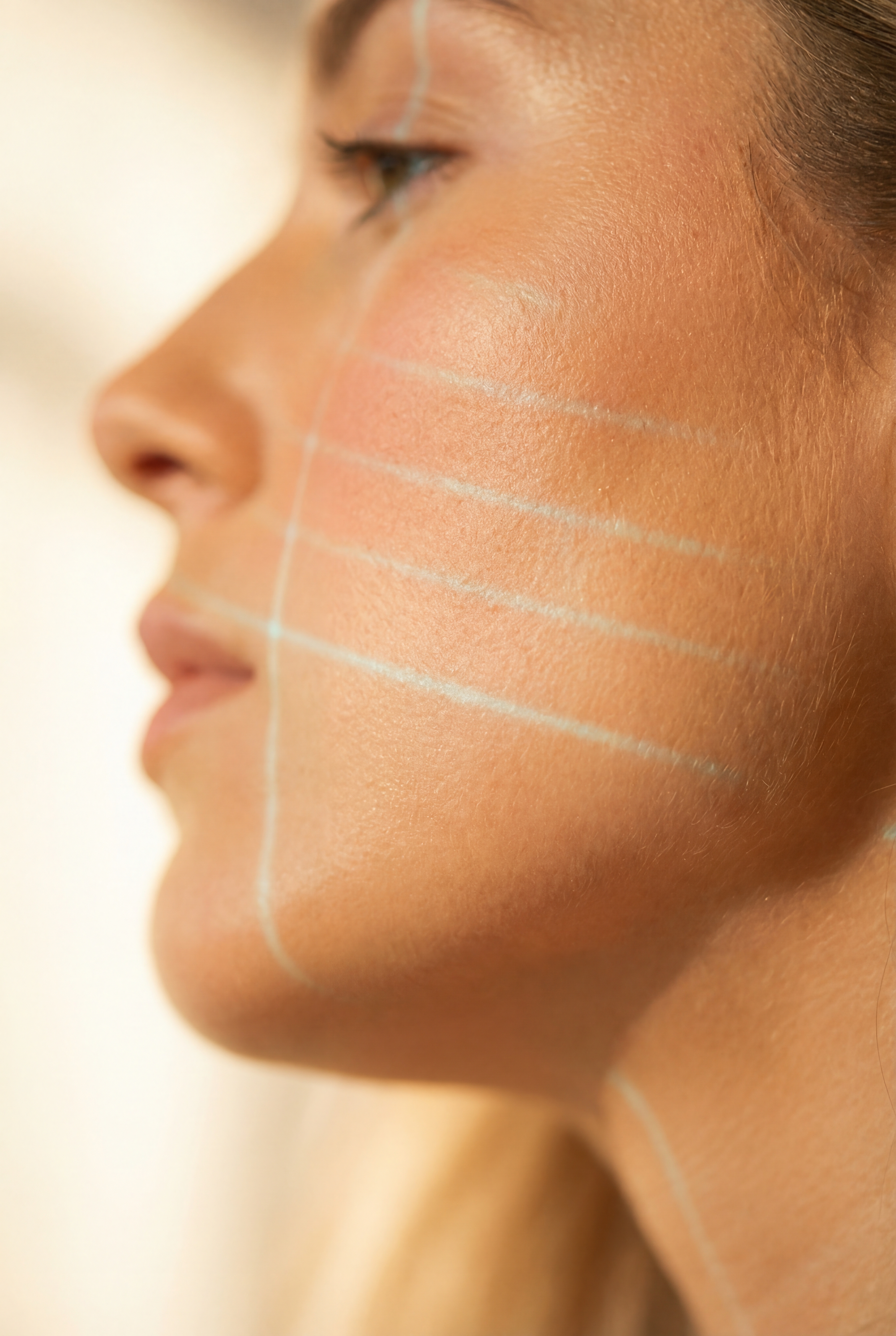 Close-up of AI skin analysis with light mapping